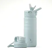 IDEUS Vacuum Insulated Water Bottle, Stainless Steel Double Wall Flask Metal Sports Canteen with Leak-Proof Straw Screw Cap (Light Blue, 18oz (540ml))