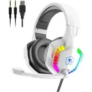 Wired Gaming Headset with Rainbow RGB Backlight Retractable Noise Isolating M...