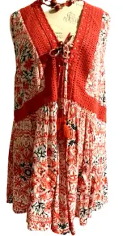 NWT Torrid White And Red Crochet Floral Hippie Rayon Sleeveless Top in 1X 18 20