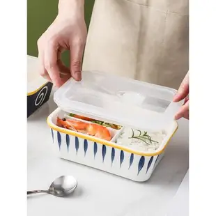 日式陶瓷便當盒微波爐加熱專用學生飯盒上班族分隔格碗保鮮盒套裝