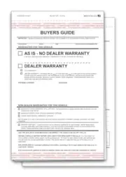 As Is–No Lines Buyers Guide for Car Dealership - 7.33"×11.75", 2Part, Carbonless