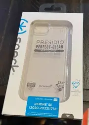 Speck Presidio Perfect Clear with GOLD Glitter Case For iPhone SE 2020 2022 8 7