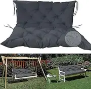 Waterproof Wooden Bench Cushions with Backrest Anti Skid Ties Dark Grey 2 3 Seater Outdoor/Indoor Patio Furniture Garden Swing Hammock Sun Chair Pads 150 x 100 x 10cm