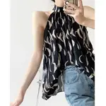 FRENCH PRINT SLEEVELESS SHIRT FOR WOMEN SUMMER SUSPENDER DES