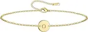 [MOMOL] Initial Charm Bracelets, 18K Gold Plated Stainless Steel Dainty Small Round Coin Disc Initial Bracelet Engraved Letters Personalized Name Bracelet for Women