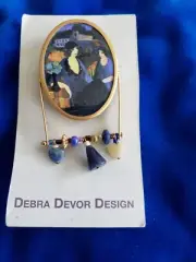 Debra devor design postage stamp pin brooch Art Deco Style Stones NWT