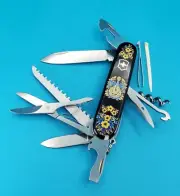 Victorinox Huntsman Black with BLUE & YELLOW FLOWERS Swiss Army Knife! NEW!