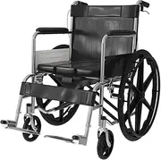 Carbon Steel Wheelchair Lightweight Folding Wheelchair with Handbrakes and Pull-Out Bidet Manual Wheelchair for Elderly, Support 220 Lb