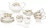 Bone China Tea Set for Adults White and Floral Fine China Tea Set 21-Piece Engli