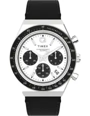 [Timex] Q Diver Chrono Leather Watch in Black