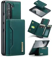 2 in 1 Wallet Case for Samsung Galaxy Z Fold 5, Matte Leather Case Cover Card Holder Detachable Wallet Buckle Design Cover - Green