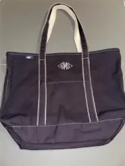 Lands End Lg Zip Top Canvas Tote Bag NAVY Embroidered Monogram "GMS" NEW