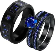 [WRS WEDDING RING SET] Two Rings His Hers Wedding Ring Sets Couples Matching Rings Women's 2pc Black Gold Filled Red CZ Wedding Engagement Ring Bridal Sets Men's Stainless steel Wedding Band