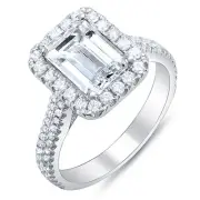 2.10 Ctw Emerald Cut w/ Round Cut Halo Diamond Engagement Ring G,VVS2 GIA 14K