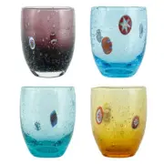 Set of Four 4 Murano Glass Shot Artisan Blue Purple Yellow Millefiori 2oz Venice
