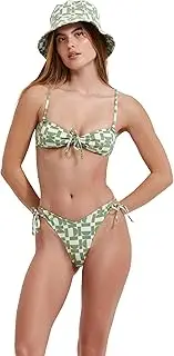 [Gottex] Flirtt Let's Go Women's Multicolor Green Geometric Abstract Print Bikini Top with Bandeau Bra and Adjustable Straps
