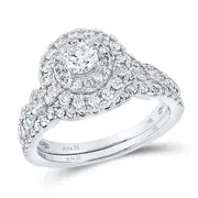14k White Gold Round Diamond Bridal Wedding Ring Set 1 Cttw (Certified)