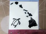 Hawaiian Islands + Turtle 5” Black Vinyl Decal Sticker Silver Edge Boarder