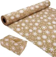 Christmas Snowflake Pattern Wrapping Paper Roll, 43Cm X 15M Brown Kraft Gift Wra