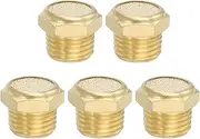 uxcell Brass Pneumatic Exhaust Muffler 1/4" NPT 5 Pcs Flat Sintered Air Breather Vent Filter Solenoid Valve Noise Reducer Fitting for Compressor Cylinders Oil Tanks Air Tools, Golden