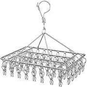 Clothes Drying Rack 50 Clips Large Stainless Steel Laundry Clothesline Hanging Rack Anti-Wind Drying Clothes Hanger Clothespins Windproof Pegs Hook for Socks Underwear Towels Scarves(50 Clips)