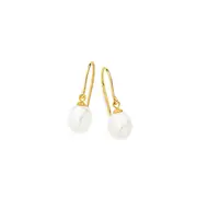 9ct Gold, Cultured Fresh Water Pearl Drop Hook Earrings in White