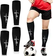 [Geyoga] 2 Pairs Sports Leg Sleeves Christian Cross Football Leg with Anti-slip Silicone Strips for Football Basketball