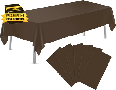 Brown 6 Pack Plastic Table Cloth 54" X 108", Disposable Tablecloths Rectangle Ta
