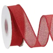 1 Inch x 10 Yard Burlap Wired Ribbon, Jute Edge Ribbons with Iron Wire Red
