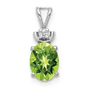 14k White Gold 8x6mm Oval Peridot VS Diamond Pendant
