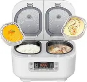 Rice Cooker, Electric Double Inner Rice Cooker, Professional Home Integrated Multi Function Rice Cooker, 1.5L+1.5L, Precise Dual-sense Temperature Control, 12H Appointment white
