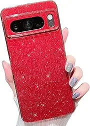 MINSCOSE Compatible with Google Pixel 8 Pro Case,Cute Bling Glitter Thin Slim Shockproof TPU Sparkly Cover for Women Girl for Google 8 Pro 6.7 INCH-Wine Red
