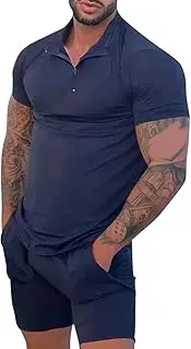 [Generic] Men's 2 Pieces Outfits Quarter Zip Polo Shirt and Shorts Set Summer Casual Athletic Suit Tracksuit Set