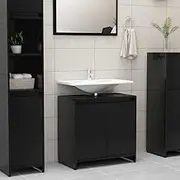 Modern High Gloss Black Bathroom Cabinet 60 x 33 x 61 cm with Ample Storage, Engineered Wood Vanity, Wall Mount, and Safety Features