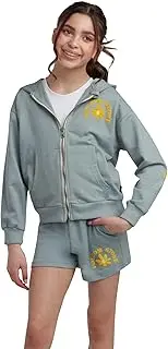 [Volcom] Girl's Sweatsuit Set - Long Sleeve Full Zip Up Hoodie Sweatshirt and Sweat Shorts Set for Girls (Sizes: 4-12), Blue, 6