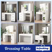 Dressing Table Set Makeup Vanity Mirrored Drawers Dresser Stool Storage