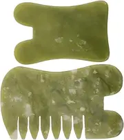 2pcs Natural Jade Stone Gua Sha Tools Set for Face Massage Scraping Board Comb Plate 2 Sizes