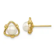 14k Yellow Gold Madi K 4-5mm White Button Freshwater Cultured Pearl Stud Earring