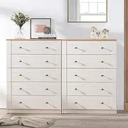 [Merryluk] 2-Pack 5-Drawer Tallboy Dressers – White Chest of Drawers Storage Cabinets for Bedroom, Living Room, Entryway, or Hallway