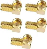 Pack of 5 F Connector Angle Sat Adapter F Angle Plug Angle Adapter 90 Degree Sat Adapter F Adapter F Socket for Antenna Cable, Satellite Cable, Coaxial Cable, Gold-Plated