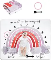 Kisangel 1 Set Monthly Blanket with Frame Marker Flannel Blanket Adorable Photography Prop for Newborns Shower Present