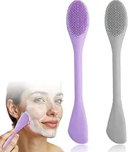 2 Packs Pore Scrubber, 2 in 1 Silicone Pore Cleaning Brush, Double-Sized Face Mask Brush Scrubber Applicator Facial Tools for Clay Mud Charcoal Face Mask (Purple+Grey)