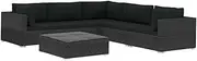 vidaXL Poly Rattan Garden Lounge Set with Cushions - 6 Piece Outdoor Furniture with Easy Clean Design and Weather-Resistant Build - Black