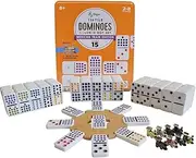 Regal Games - Mexican Train Dominoes Game Set - Double 15 Colored Dot Dominoes - Fun Family-Friendly Game - includes 136 Tiles, 8 Metal Trains, Wooden Hub, Collector’s Tin - for 2-8 Players