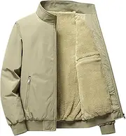 [Generic] Men's Trucker Lapel Work Cargo Jackets Thick Thermal Cotton Warm Fleece Lined Coat Stand Collar Jacket for Men