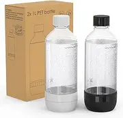[Mycket] Soda Maker Bottles, 1 Liter Carbonating Bottles, BPA Free, Reusable Sparkling Water Bottles, Replacement Bottle for Soda Machine, 2 Pack, Black & White