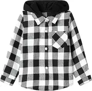 [Mud Kingdom] Boys Flannel Plaid Shirt with Hood Button Front Long Sleeve Casual Tops
