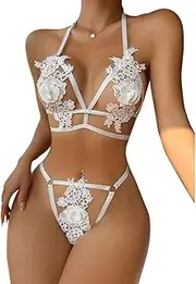 [HSAJS] 2-Piece Lingerie Women's Sexy Underwear Three-Point Split Sets Adjustable Hollow Lace Knotted Bundle Comfortable Material