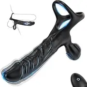LONZYON Anal Vibrator Double Penetration Cock Ring Dildo,Vibrating Male Strap On Butt Plug with 10 Vibration Modes,Remote Control Penis Attachment with Clitoral Stimulator Adult Sex Toys for Men Couples Women (Remote Control)
