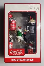 NOS Coca - Cola Trim-a-Tree Miniature Christmas Tree Coke Ornaments 5 Pieces